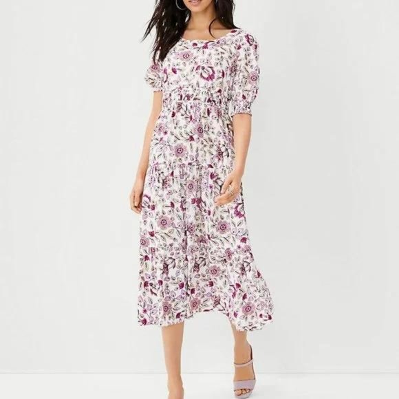 ANN TAYLOR FLORAL TIERED MIDI DRESS New - Picture 1 of 3